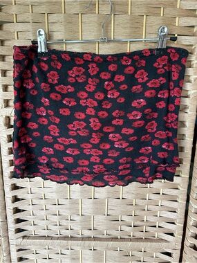 Free People Black Crop Top with Red Floral Print